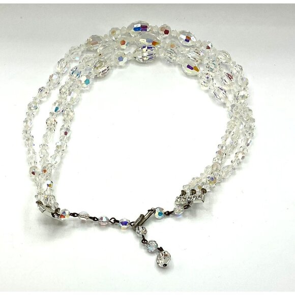 Vintage Multi-Strand Aurora Borealis Crystal Beaded Necklace With Adjustable Cla - Picture 7 of 7